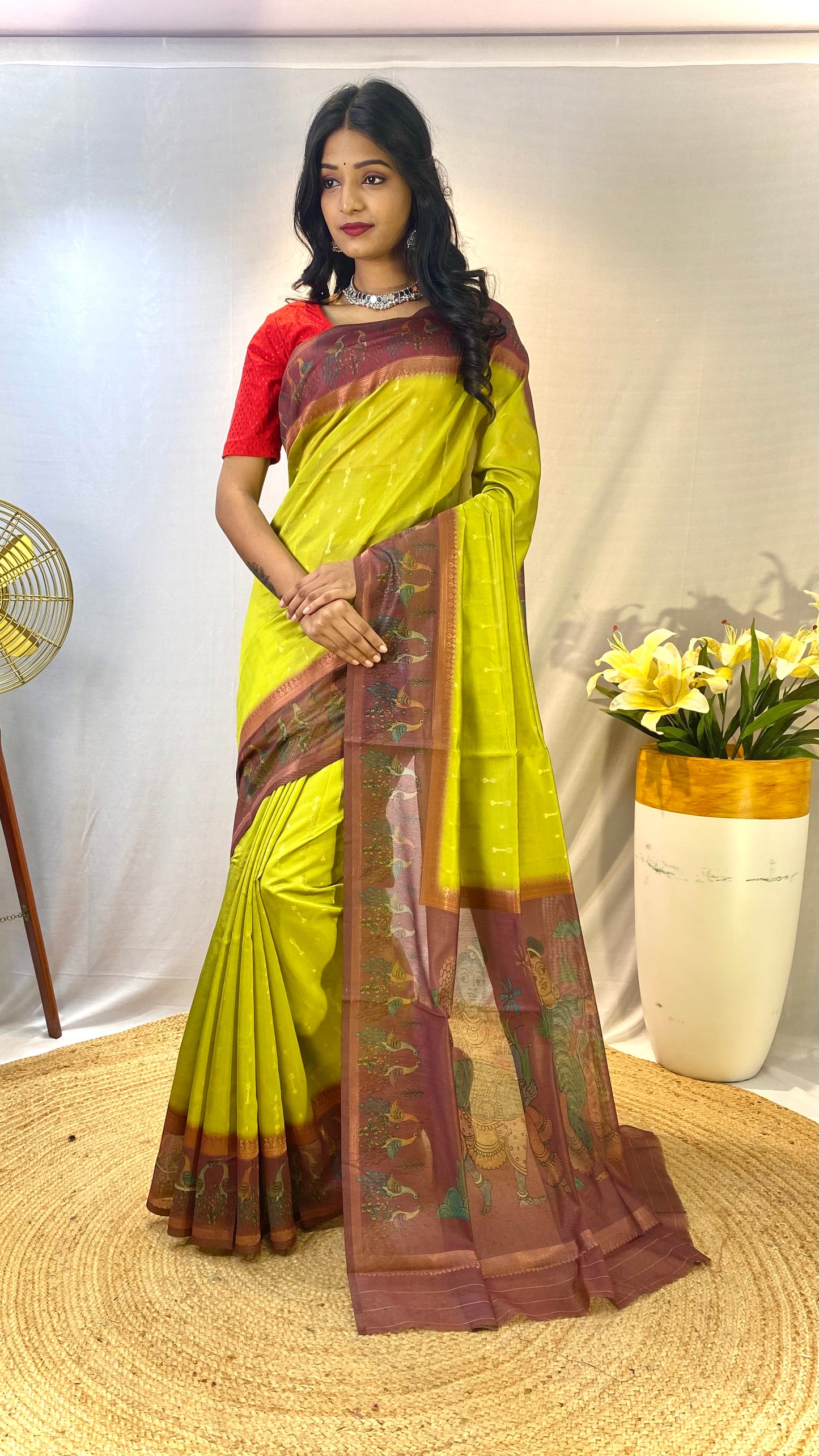 Pista soft Chanderi silk sarees