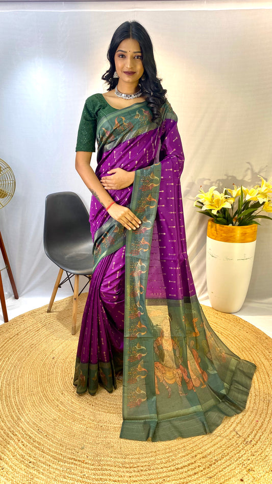 Purple soft Chanderi silk sarees