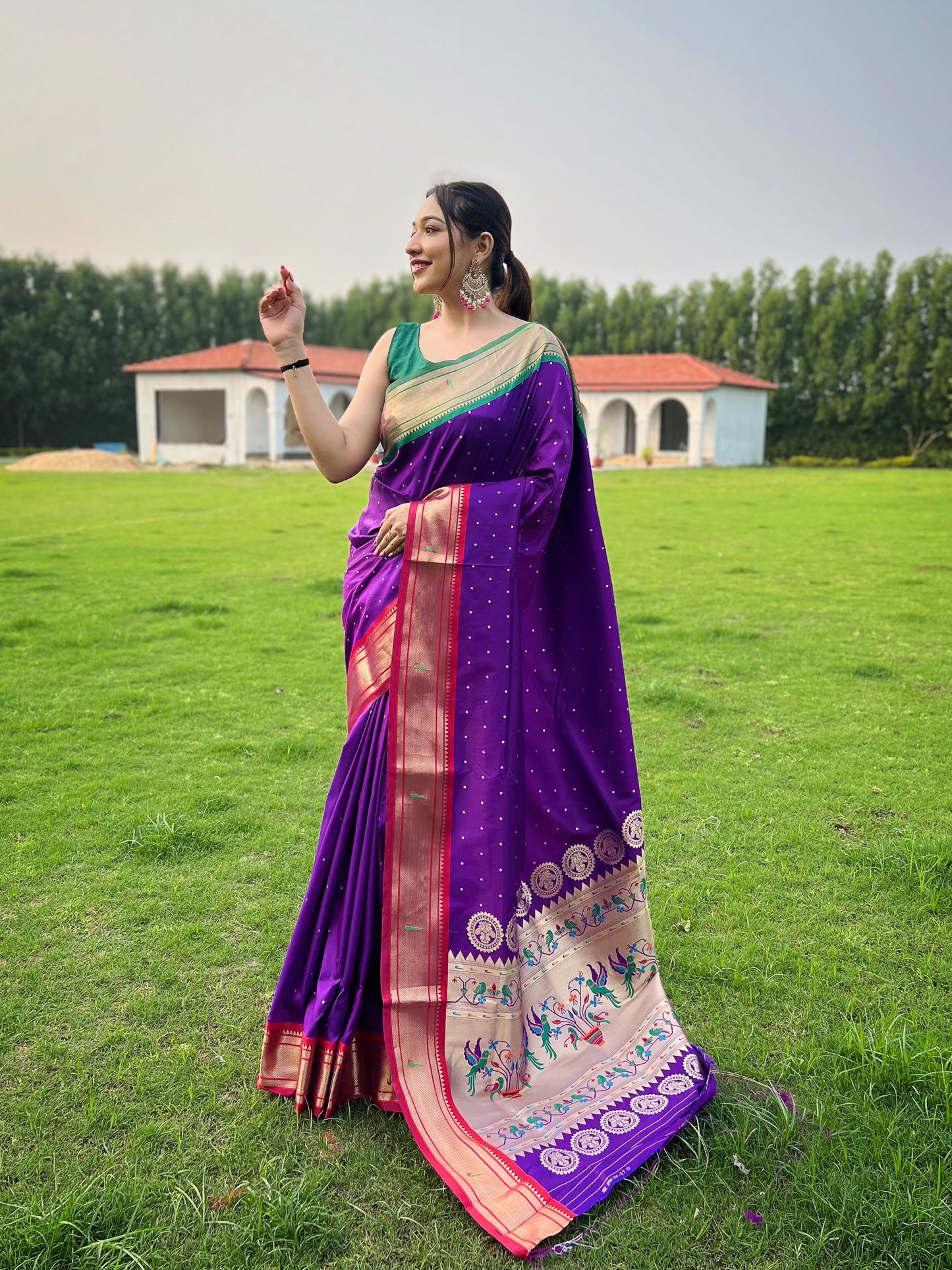 Purple New concept of ganga jamuna border in combination with paithani weaving sarees