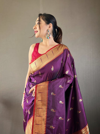 Purple Paithani silk saree