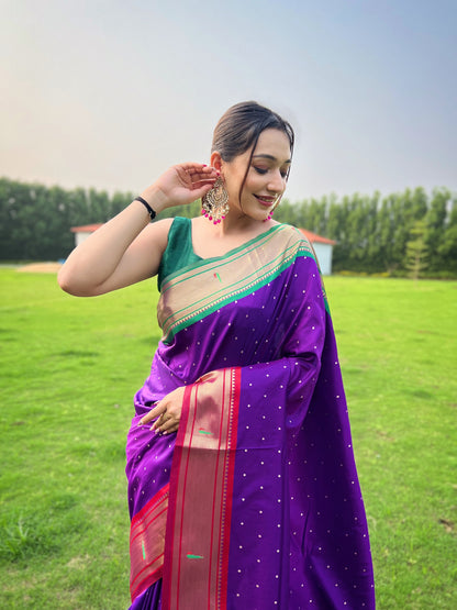 Purple New concept of ganga jamuna border in combination with paithani weaving sarees