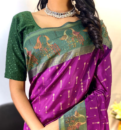 Purple soft Chanderi silk sarees