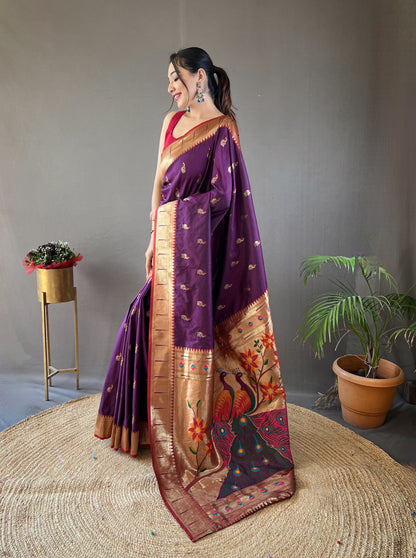 Purple Paithani silk saree