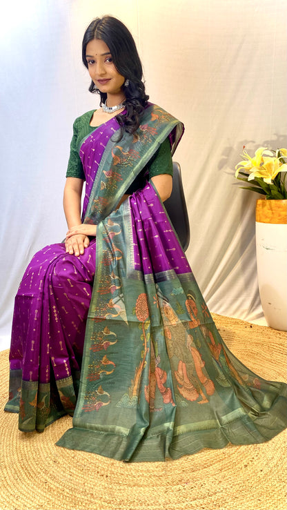 Purple soft Chanderi silk sarees