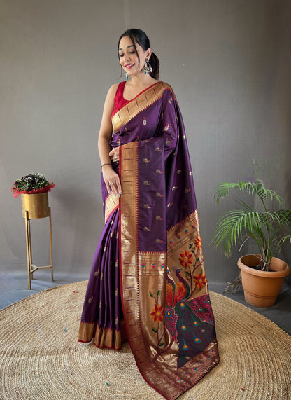 Purple Paithani silk saree