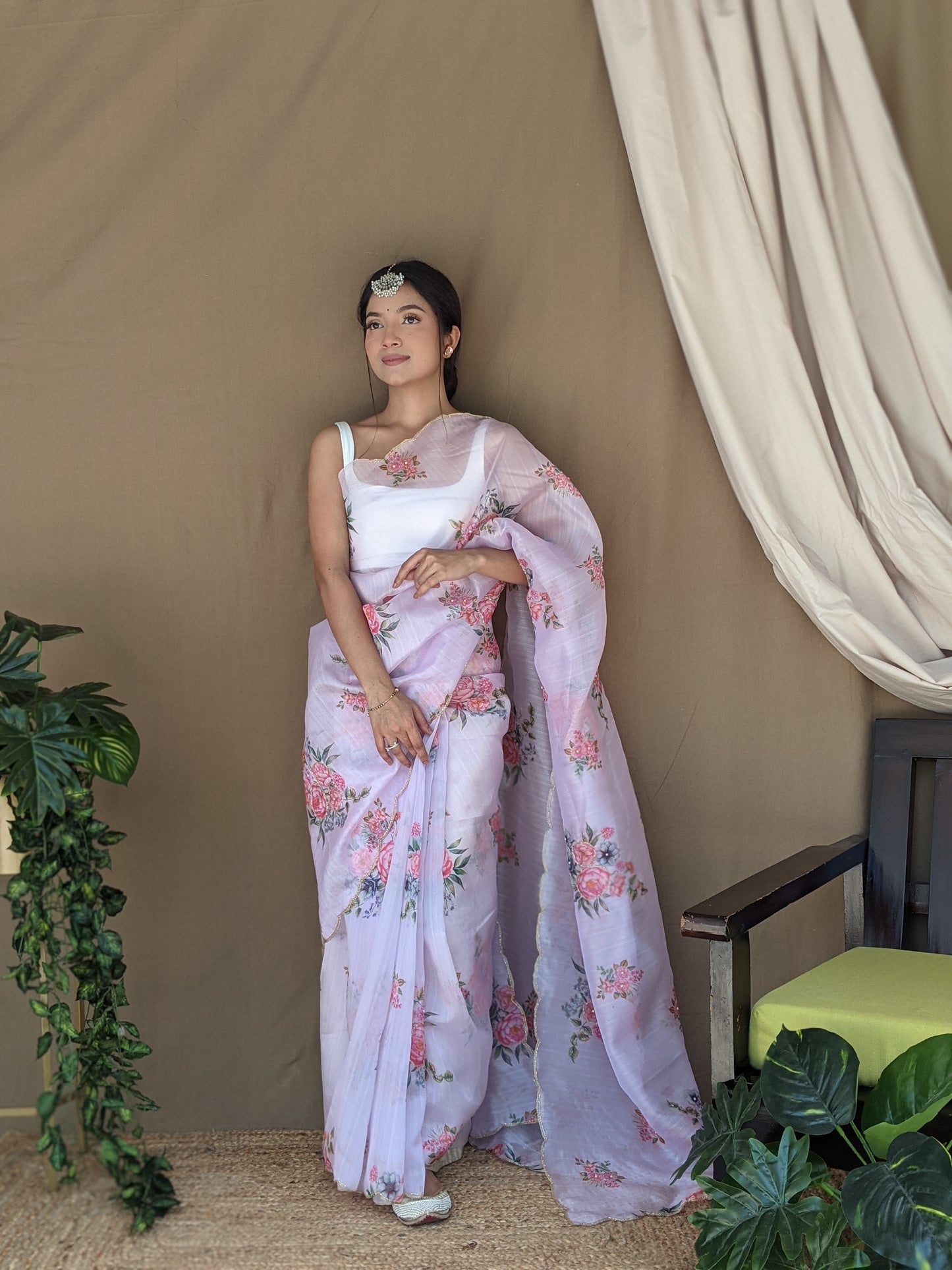 Pink Floral Print with Arko Border Saree