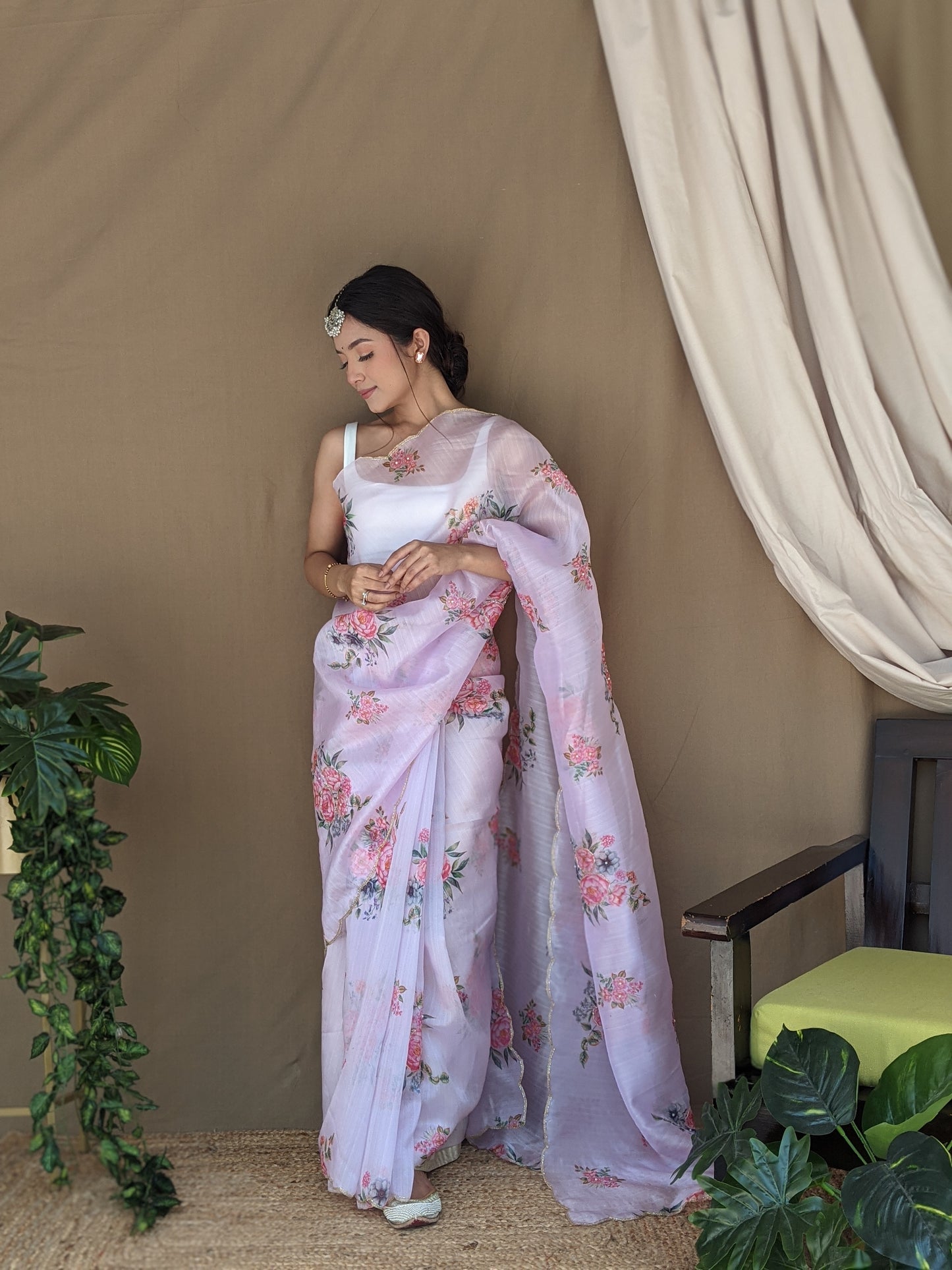 Pink Floral Print with Arko Border Saree