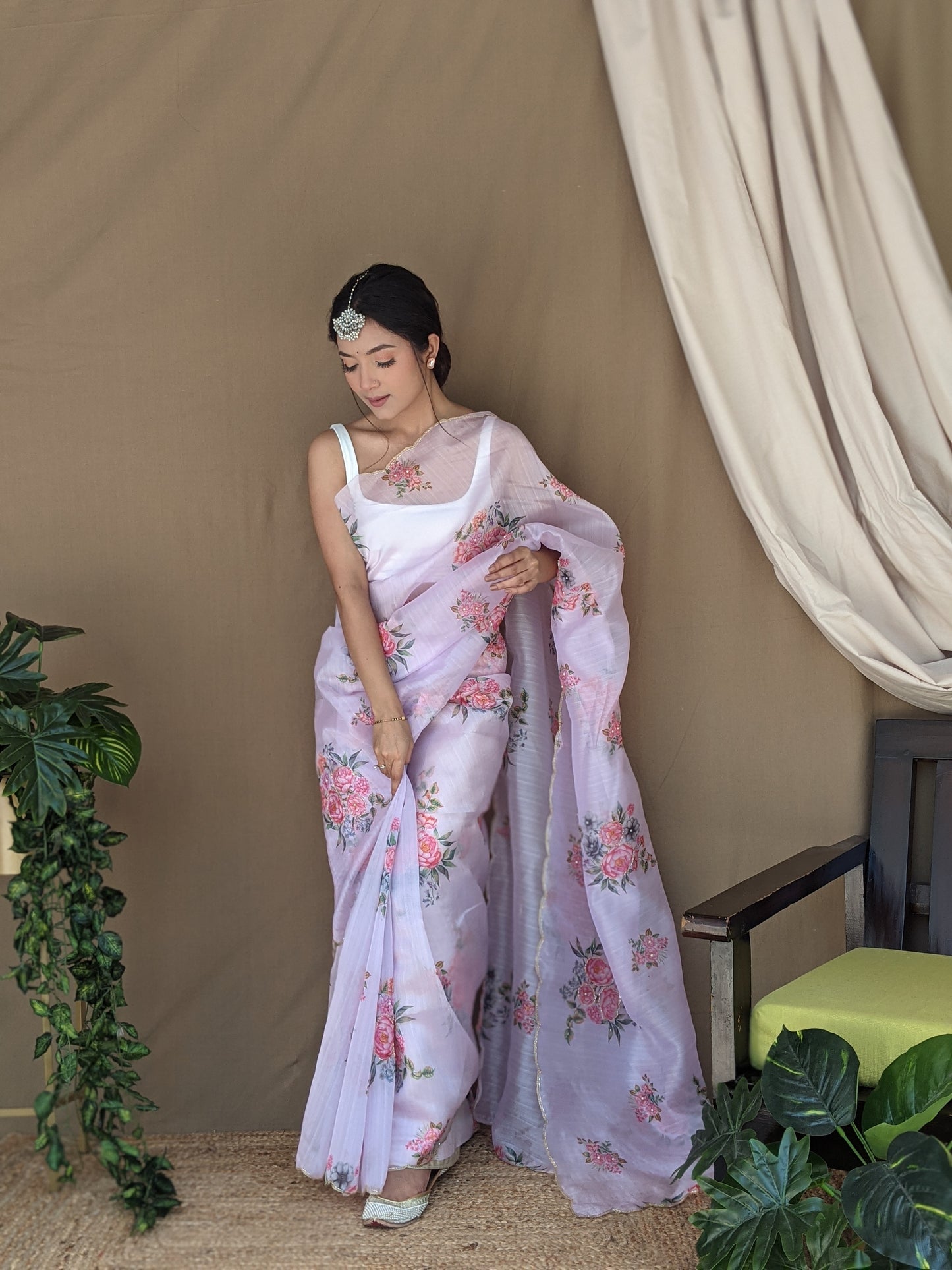 Pink Floral Print with Arko Border Saree