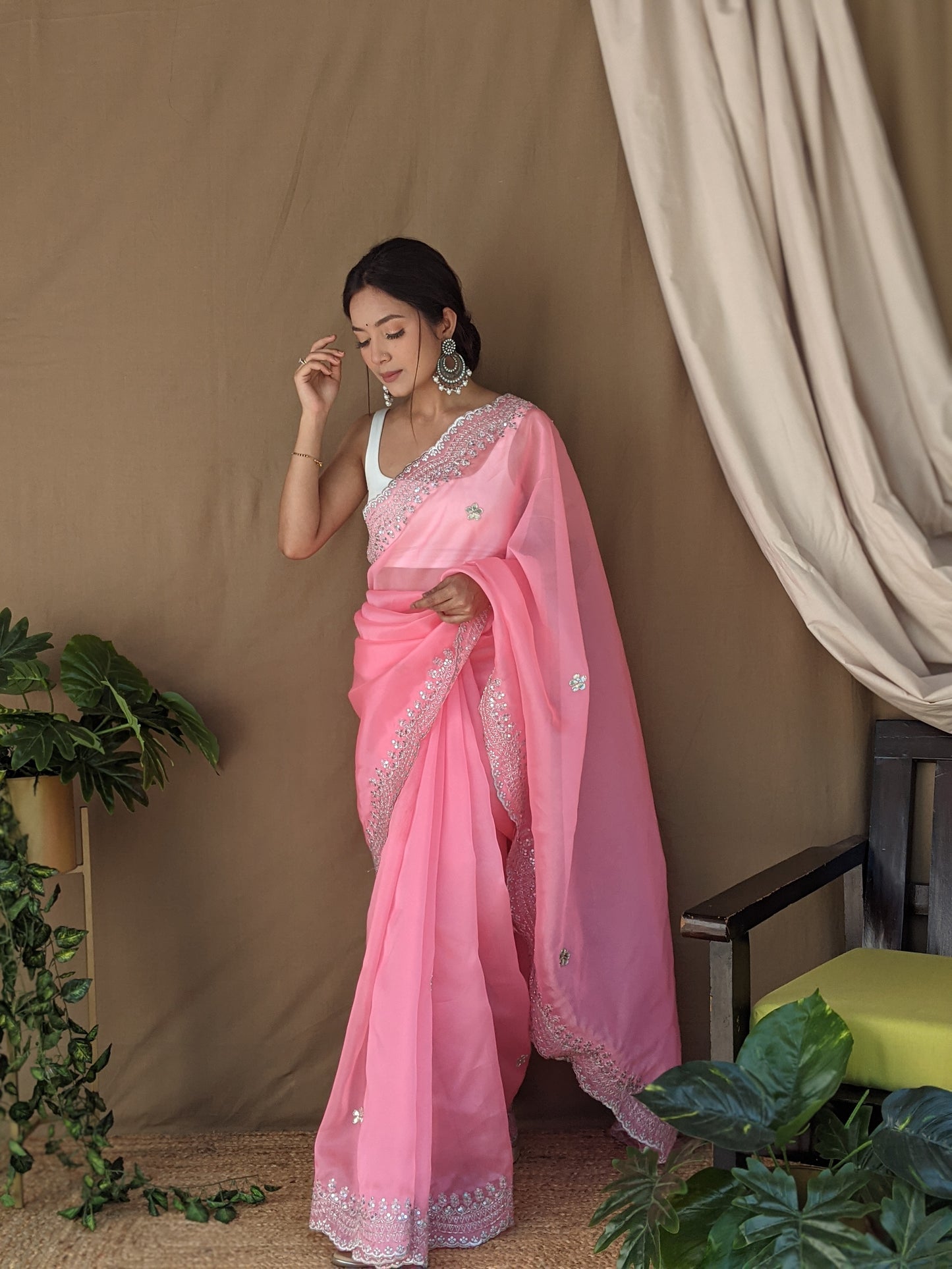 Pink PURE ORGANZA SILK SAREE