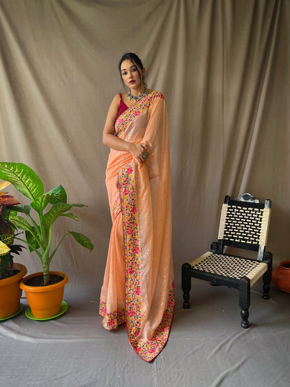 PEACH PURE GEORGATE SAREE