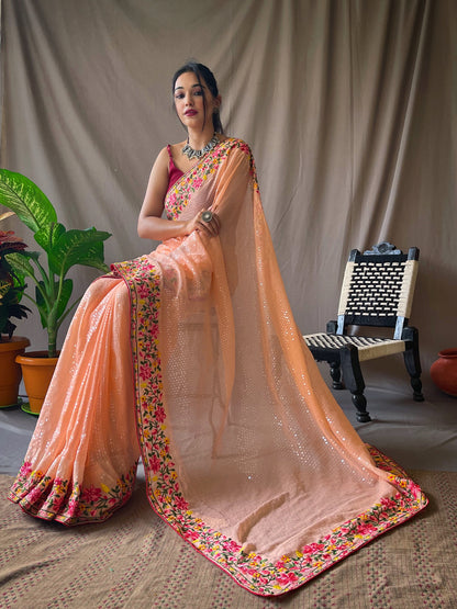 PEACH PURE GEORGATE SAREE