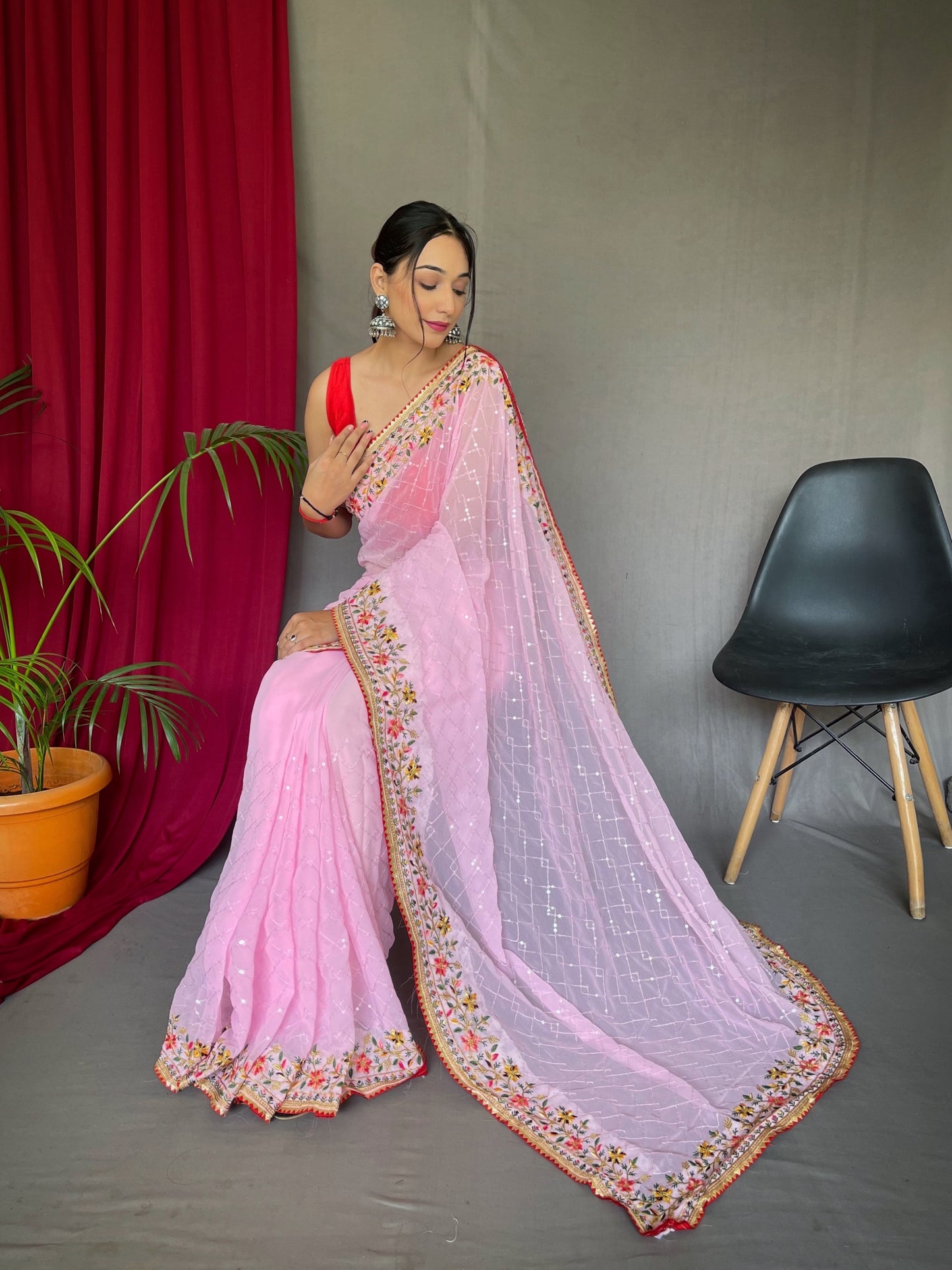 PINK PURE GEORGATE SAREE