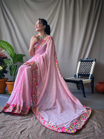 PINK PURE GEORGATE SAREE