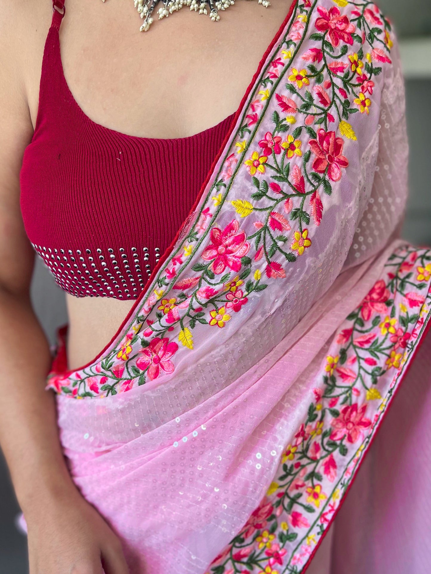 PINK PURE GEORGATE SAREE