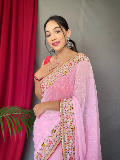 PINK PURE GEORGATE SAREE