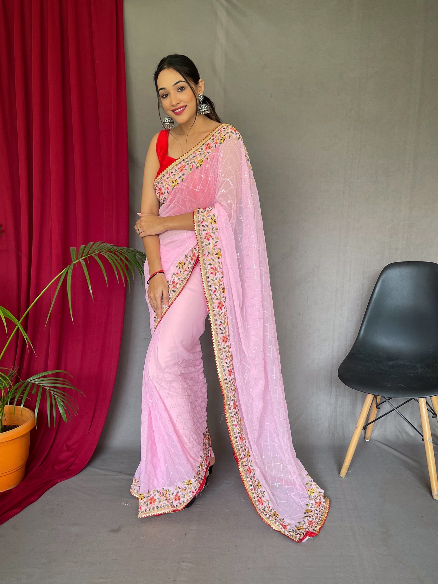 PINK PURE GEORGATE SAREE