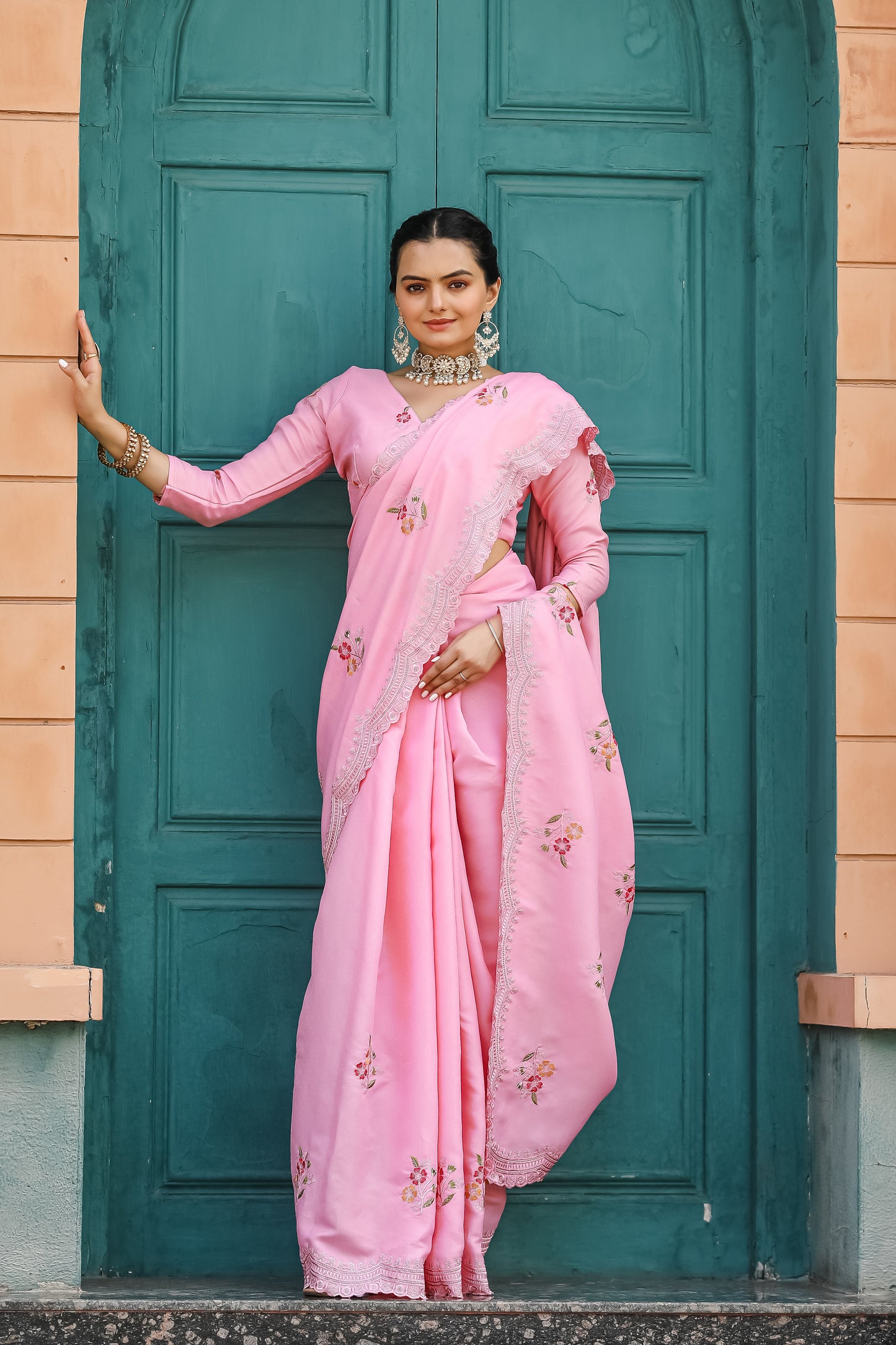 Pink Tussar Cotton dobby sarees