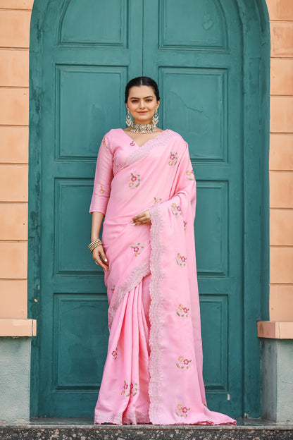 Pink Tussar Cotton dobby sarees