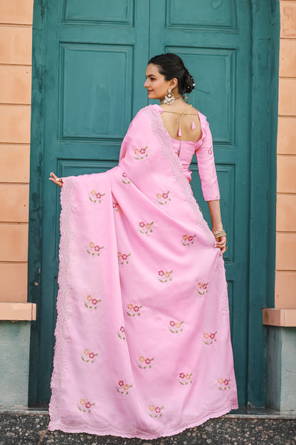 Pink Tussar Cotton dobby sarees