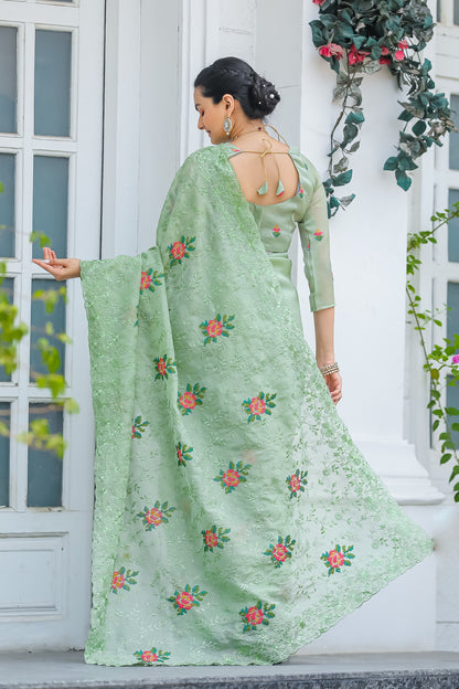 Pista Pure shiny zari chiffon saree