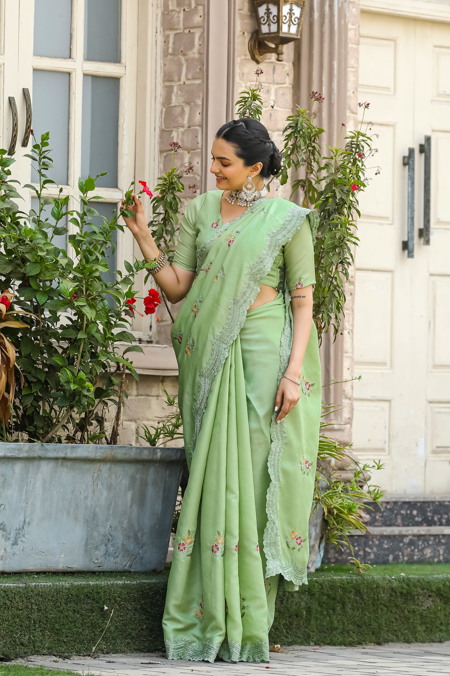 Pista Tussar Cotton dobby sarees