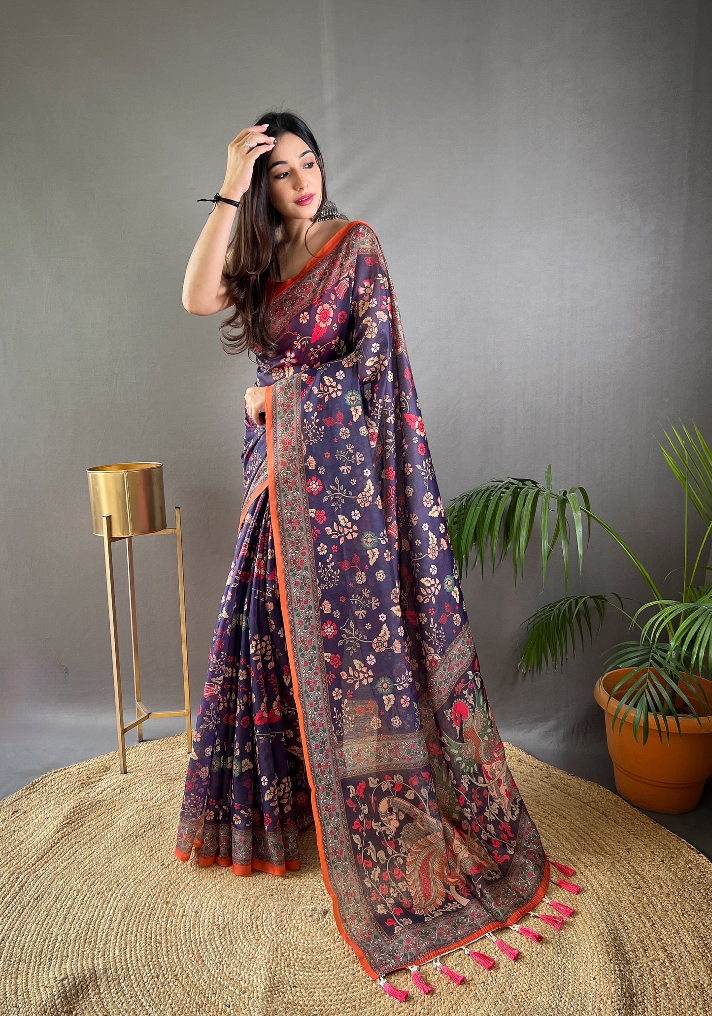 Purple Pure malai cotton saree