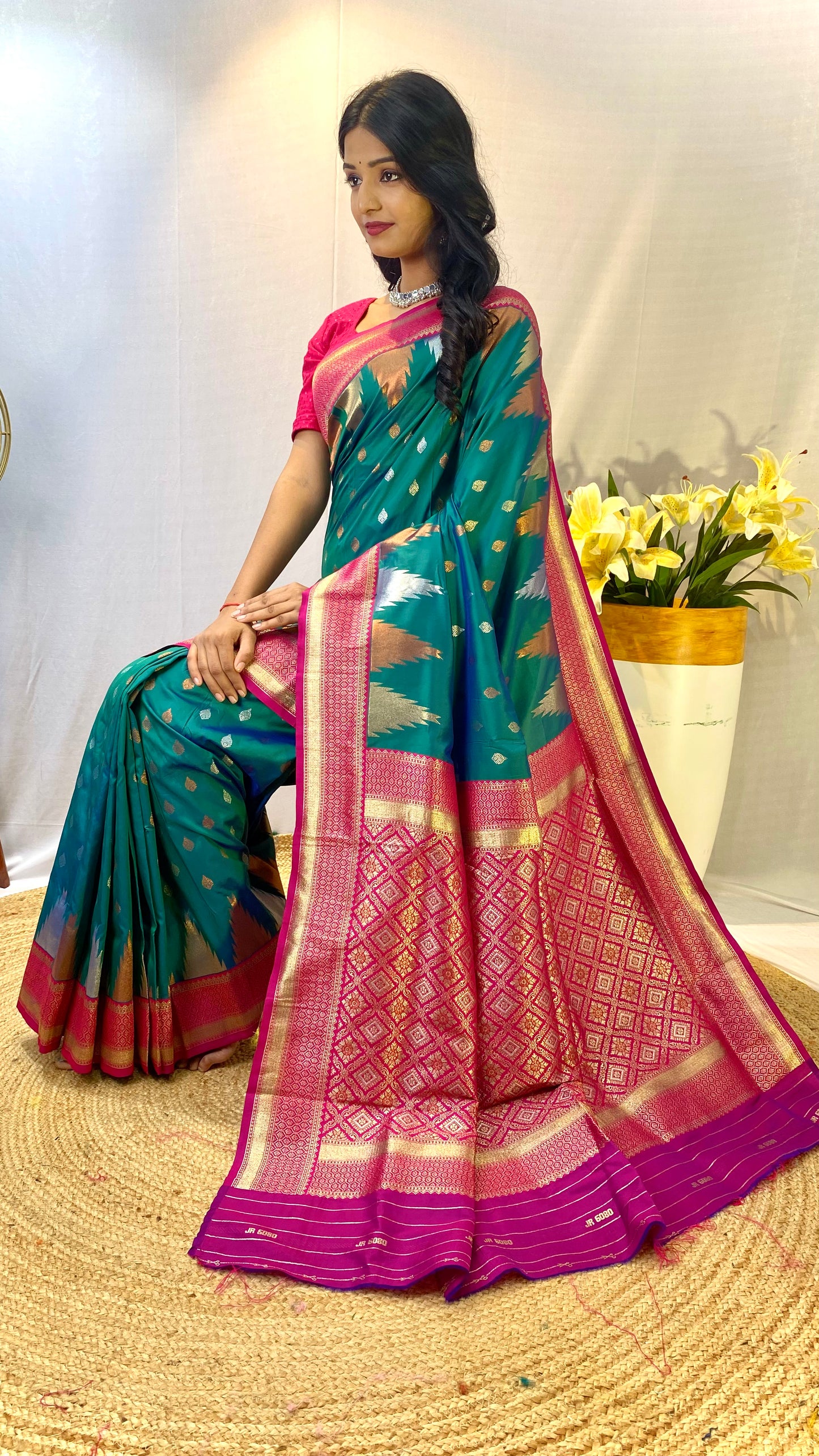 Rama Kanchipuram sarees with a temple weaving border.