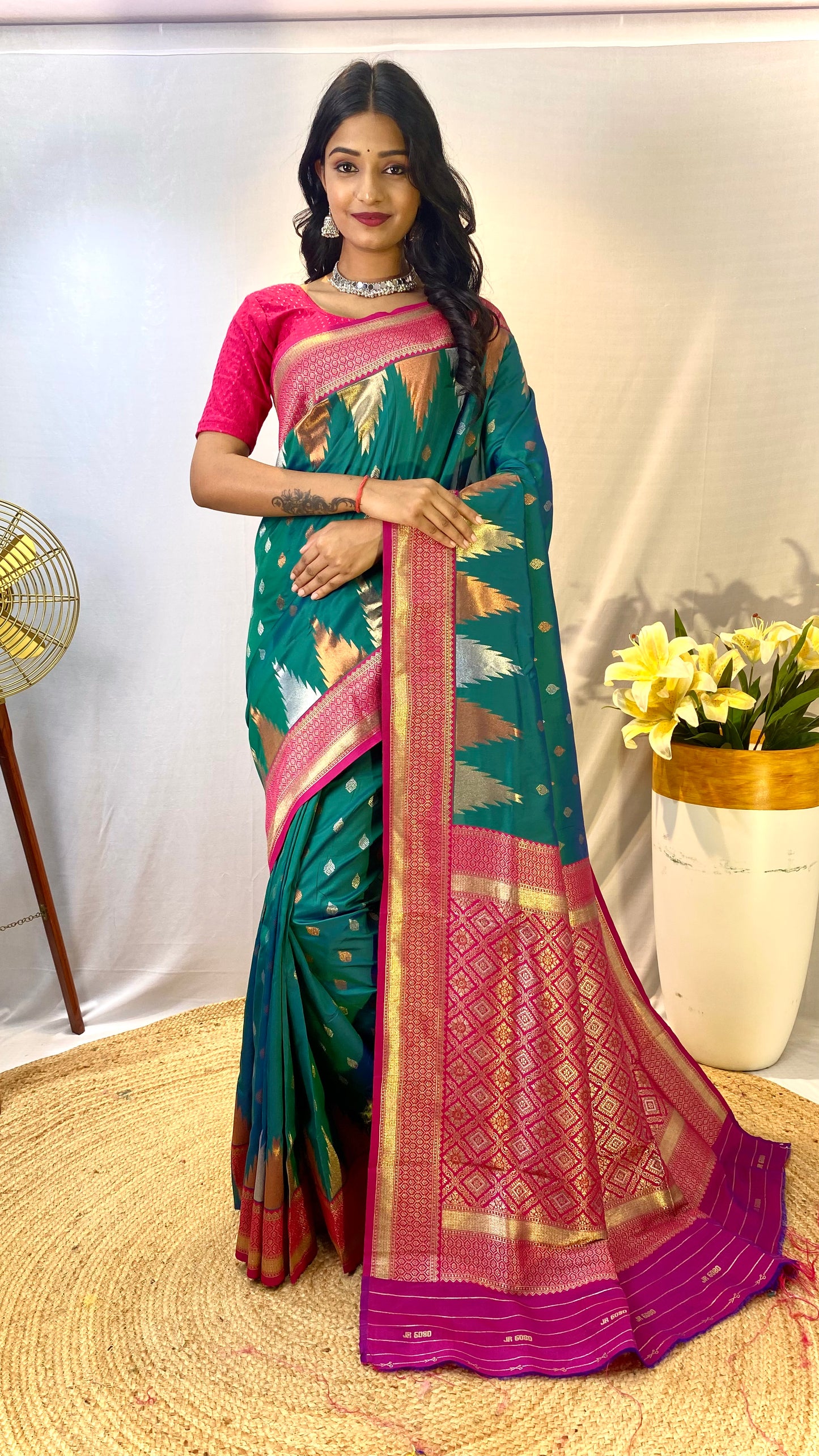 Rama Kanchipuram sarees with a temple weaving border.