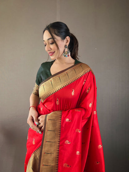 Red Paithani silk saree