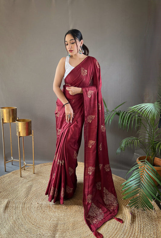 Red concept of silk with zari based embroidery and piping