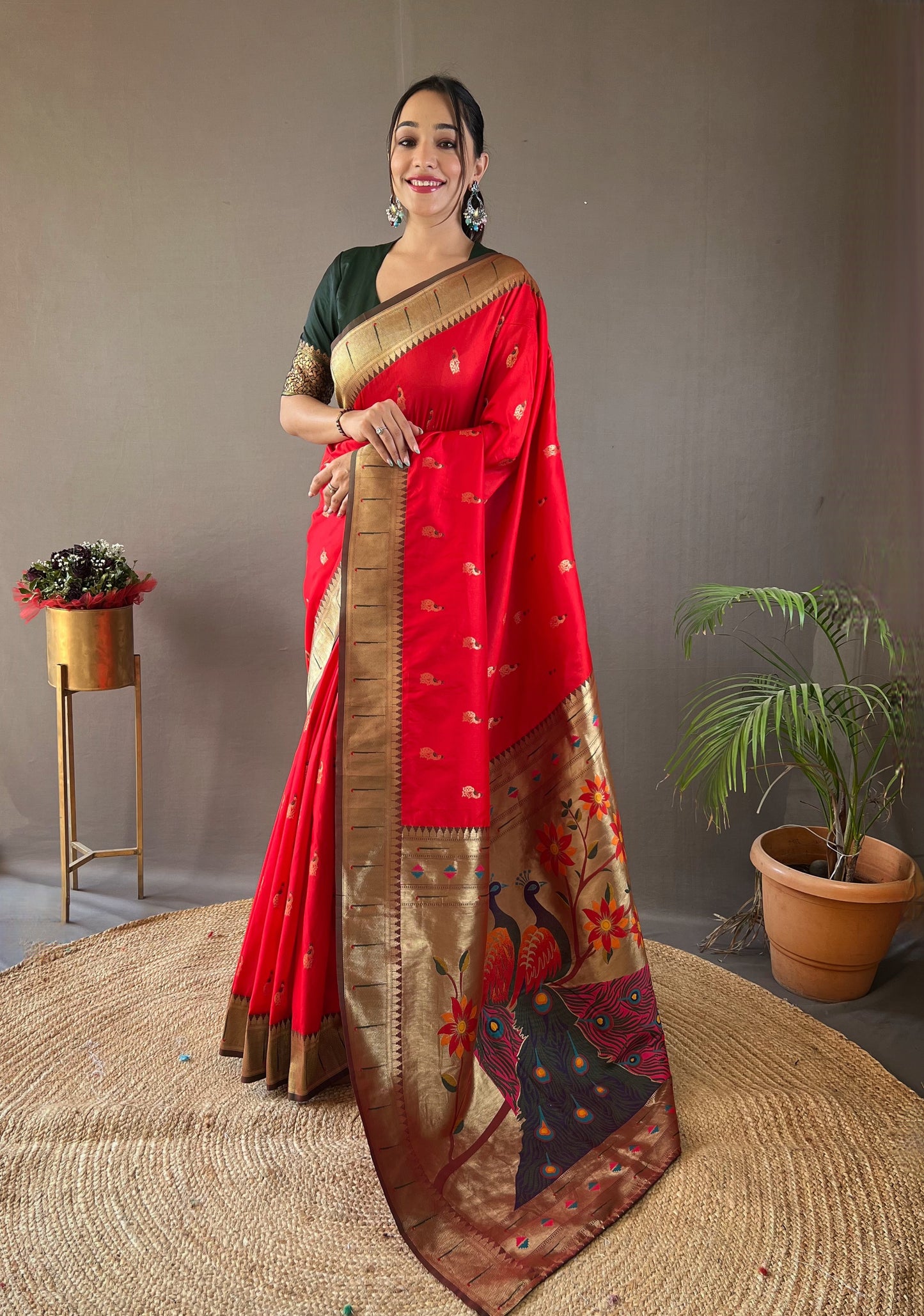 Red Paithani silk saree