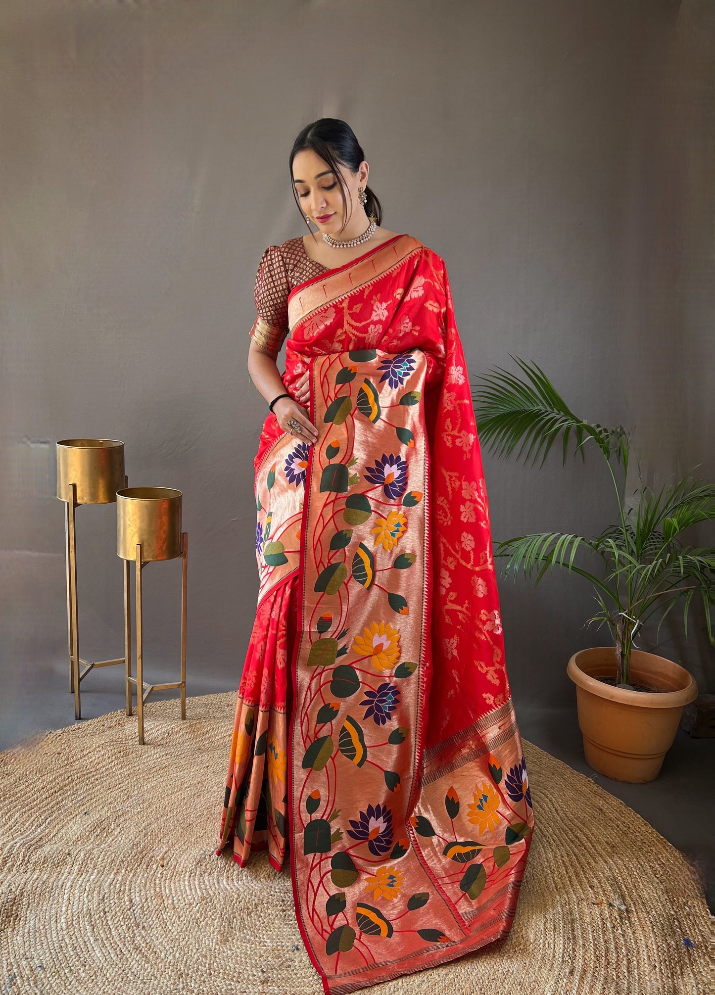 Red Pure soft paithani silk saree