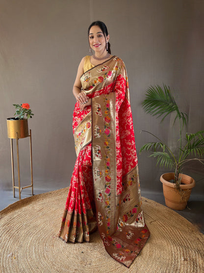 Red Beautiful Lucknowi Concept weaving saree