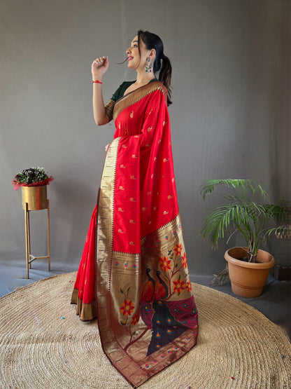 Red Paithani silk saree