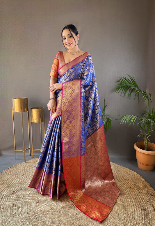 Royal blue Pattu silk saree.