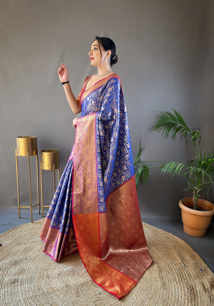 Royal blue Pattu silk saree.