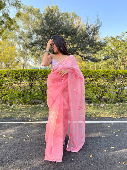 Pink Beautiful Organza silk SareesBeautiful Organza silk Sarees