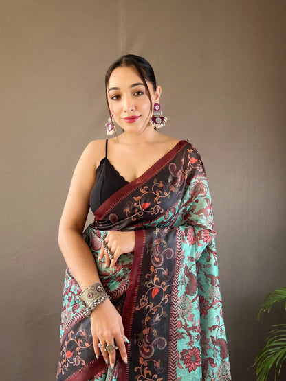 Sky Beautiful pallu and border all over the saree with tassels