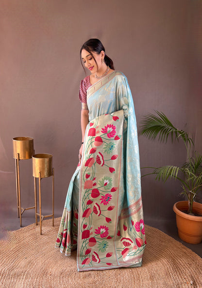 Sky Pure soft paithani silk saree