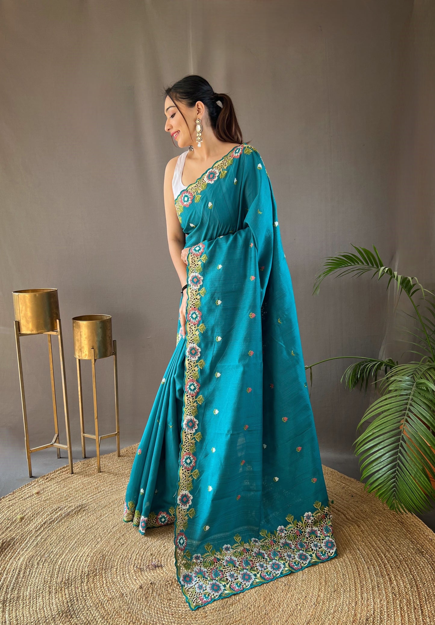 Sky Pure Tussar silk saree with all over beautiful contrast