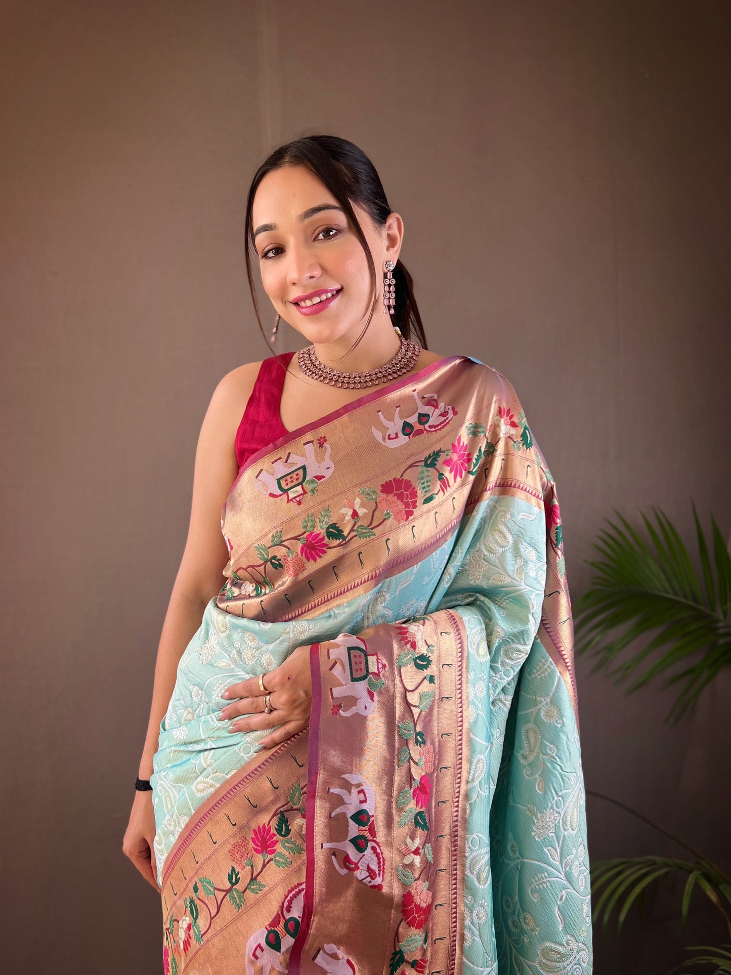 Sky Beautiful Lucknowi Concept weaving saree