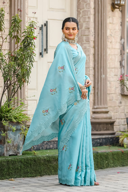 Sky Tussar Cotton dobby sarees