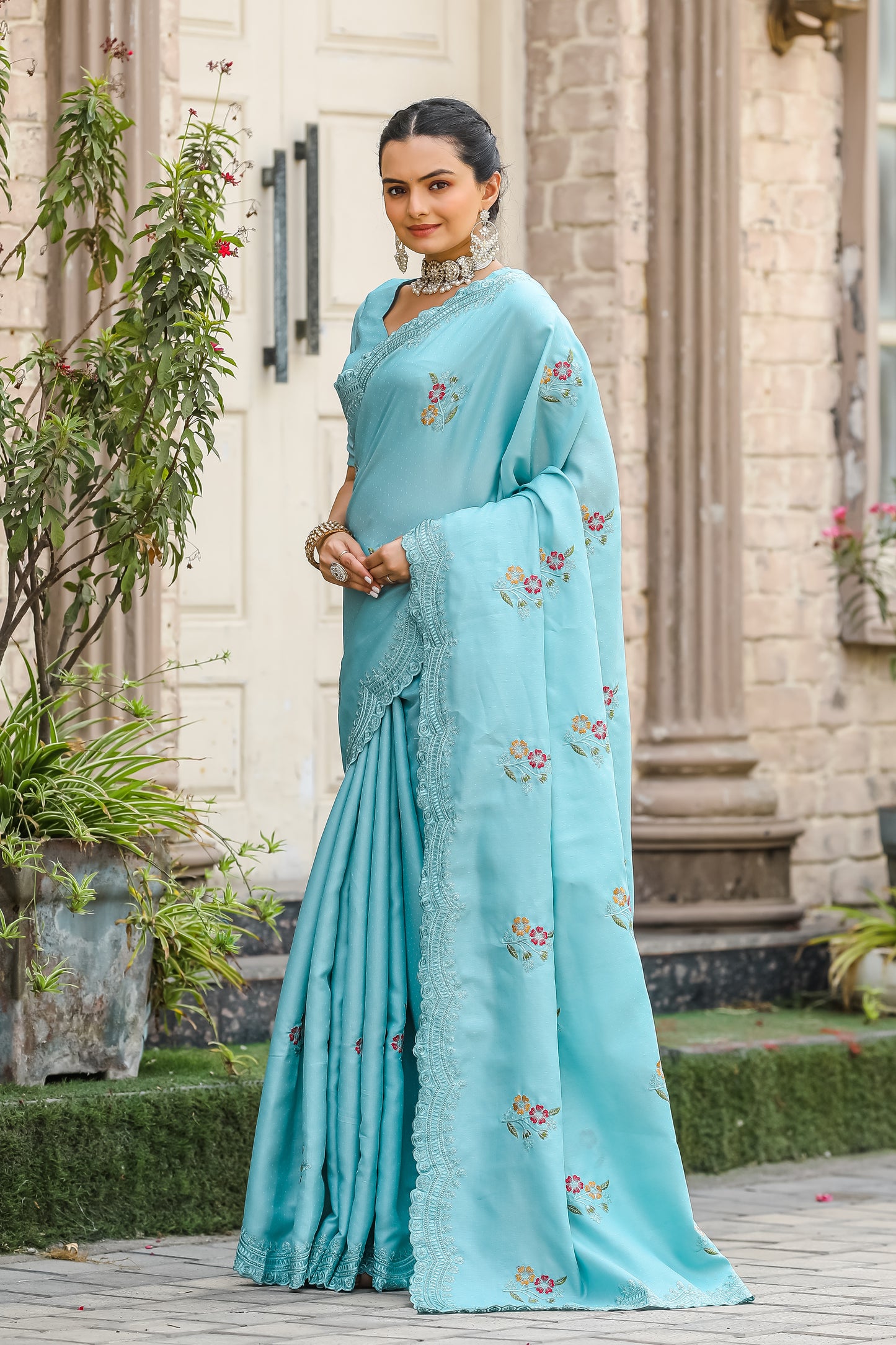 Sky Tussar Cotton dobby sarees