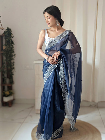 Navy Blue PURE ORGANZA SILK SAREE