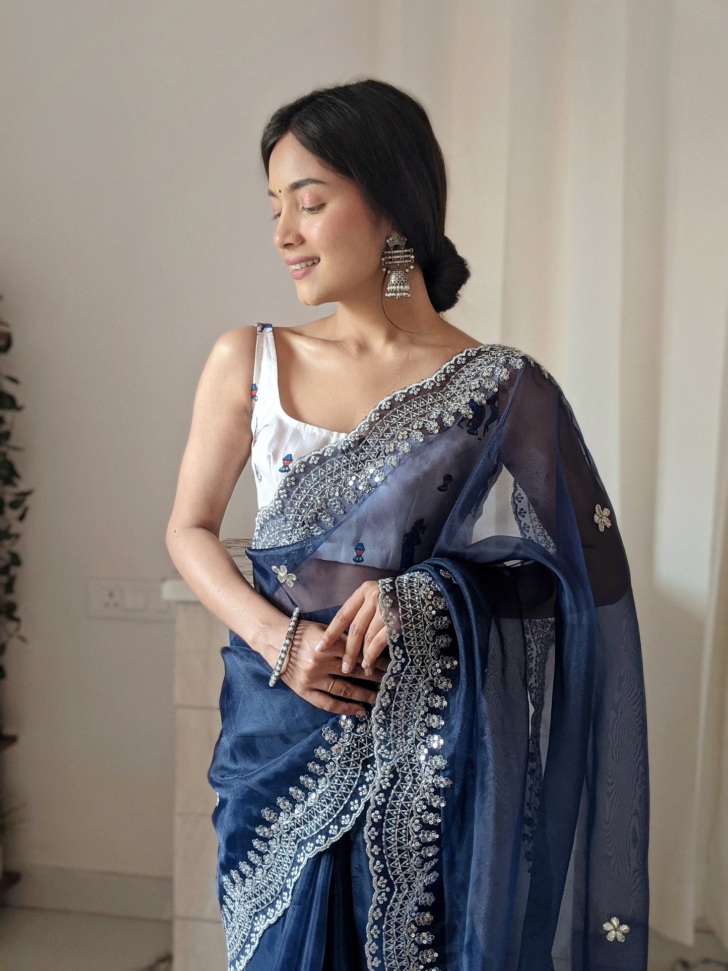 Navy Blue PURE ORGANZA SILK SAREE