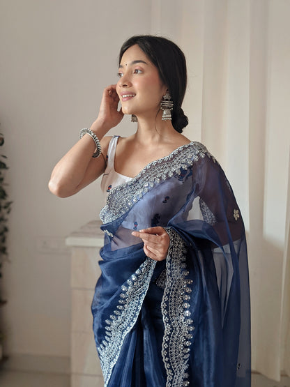 Navy Blue PURE ORGANZA SILK SAREE