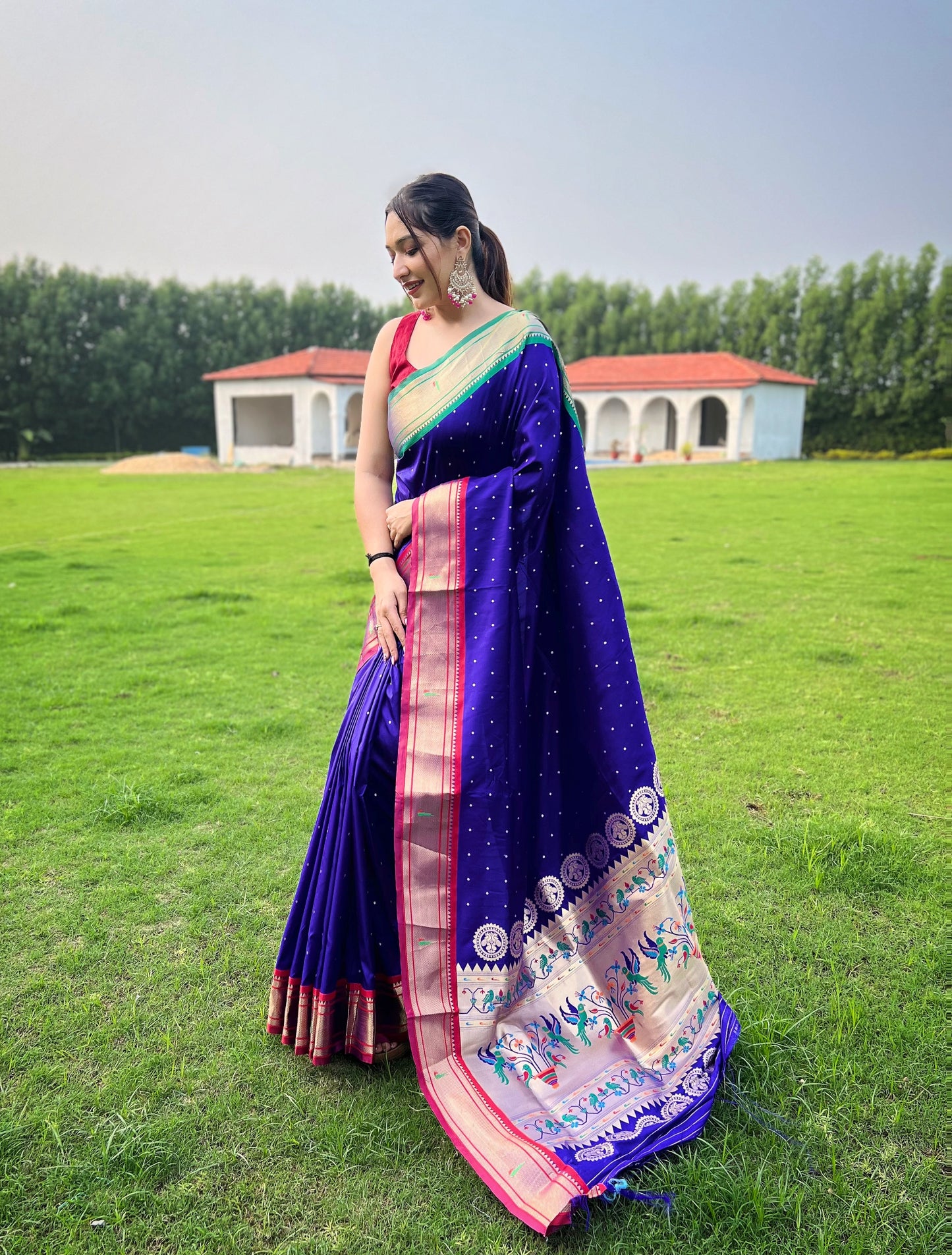 Violet New concept of ganga jamuna border in combination with paithani weaving sarees