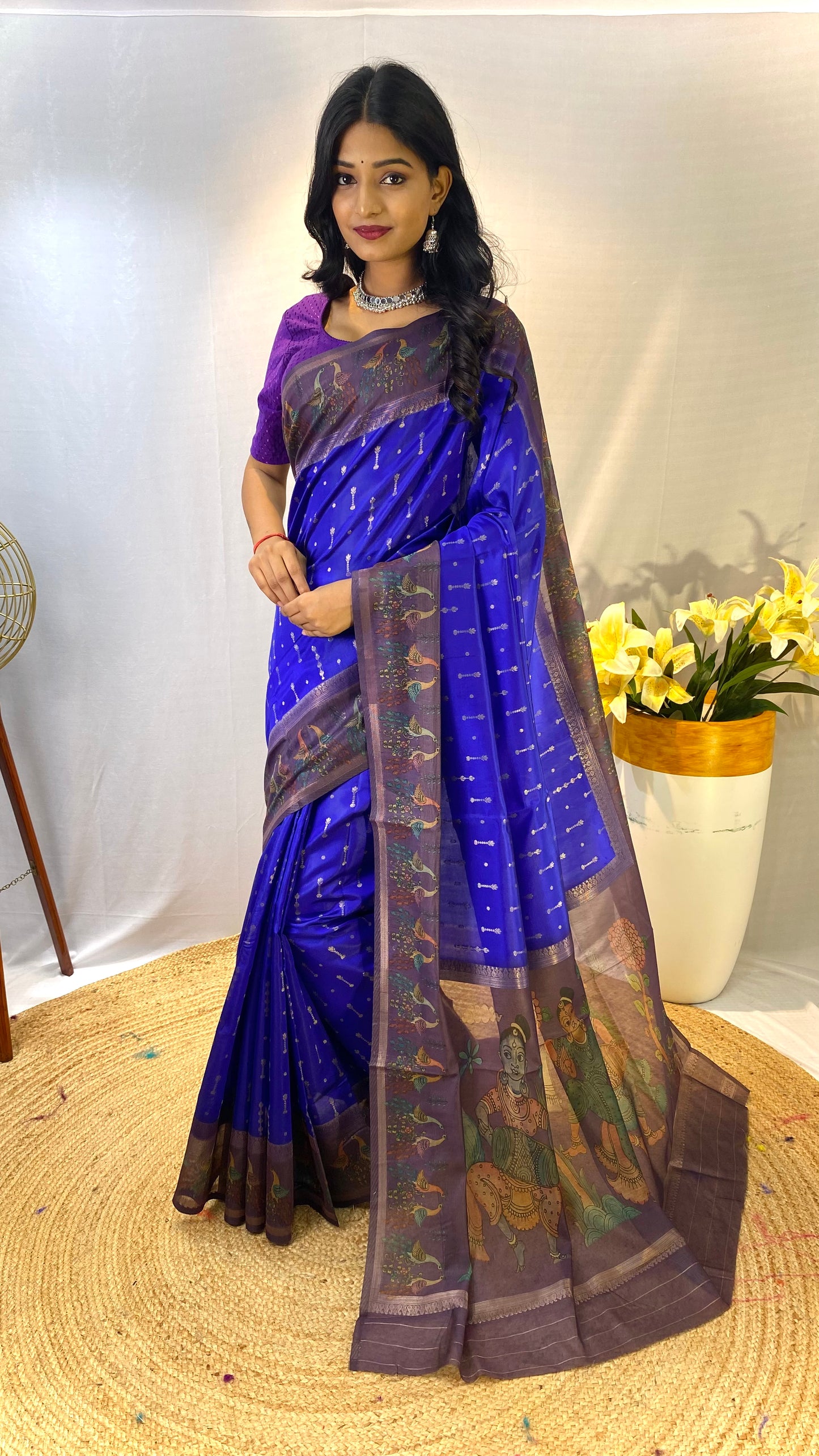 Violet soft Chanderi silk sarees