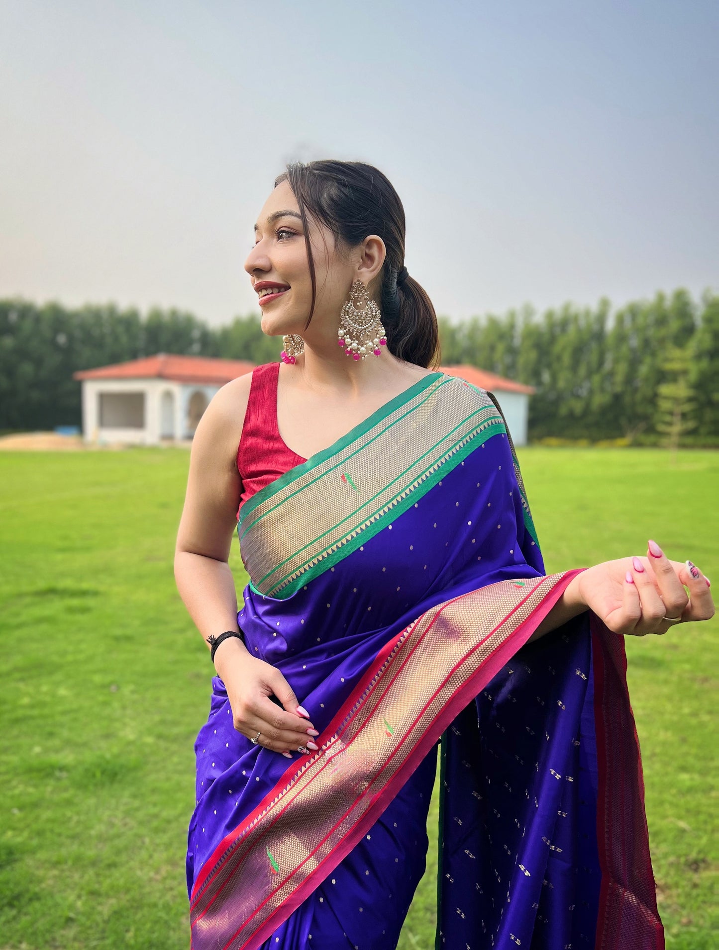 Violet New concept of ganga jamuna border in combination with paithani weaving sarees