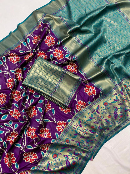 Violet Soft silk saree With patola weaving concepts